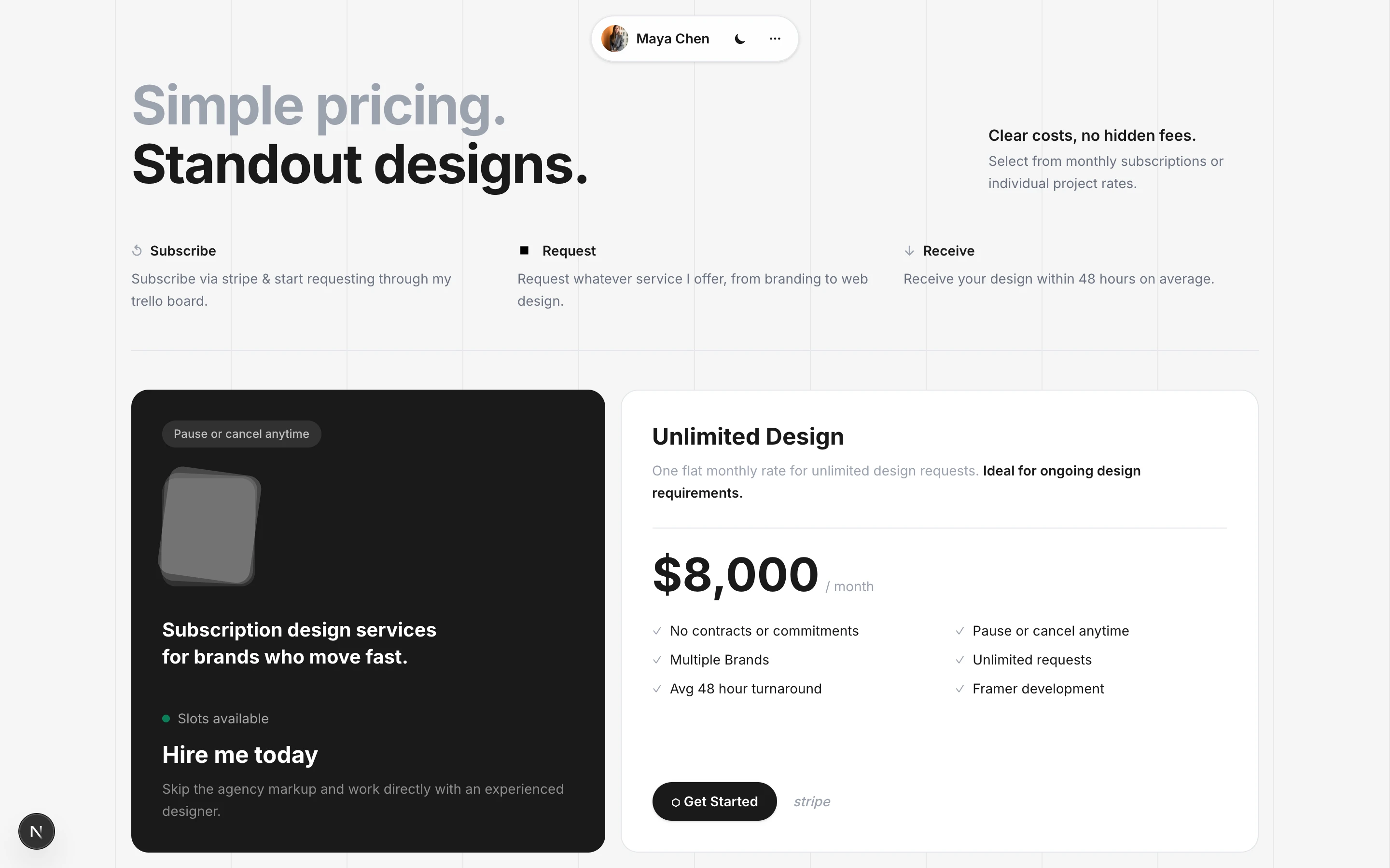 Pricing section preview