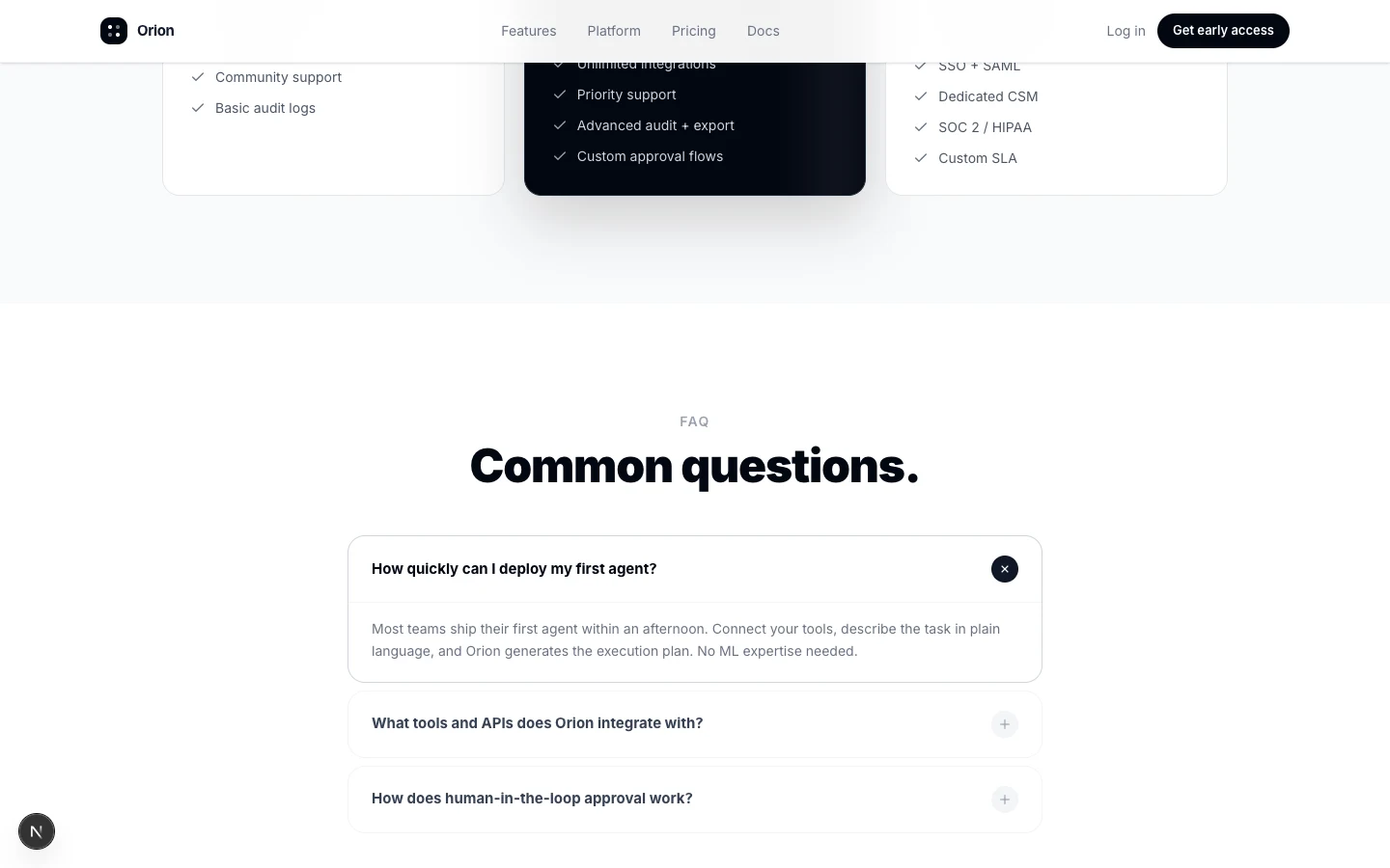 Pricing section preview
